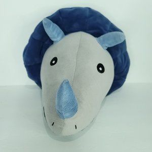 Tiny Dreamers Triceratops Dinosaur Head 3D Pillow Gray Blue Plush Stuffed Animal